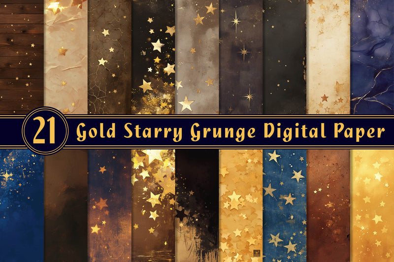 Gold Starry Grunge Digital Paper - CraftNest - Digital Crafting and Art