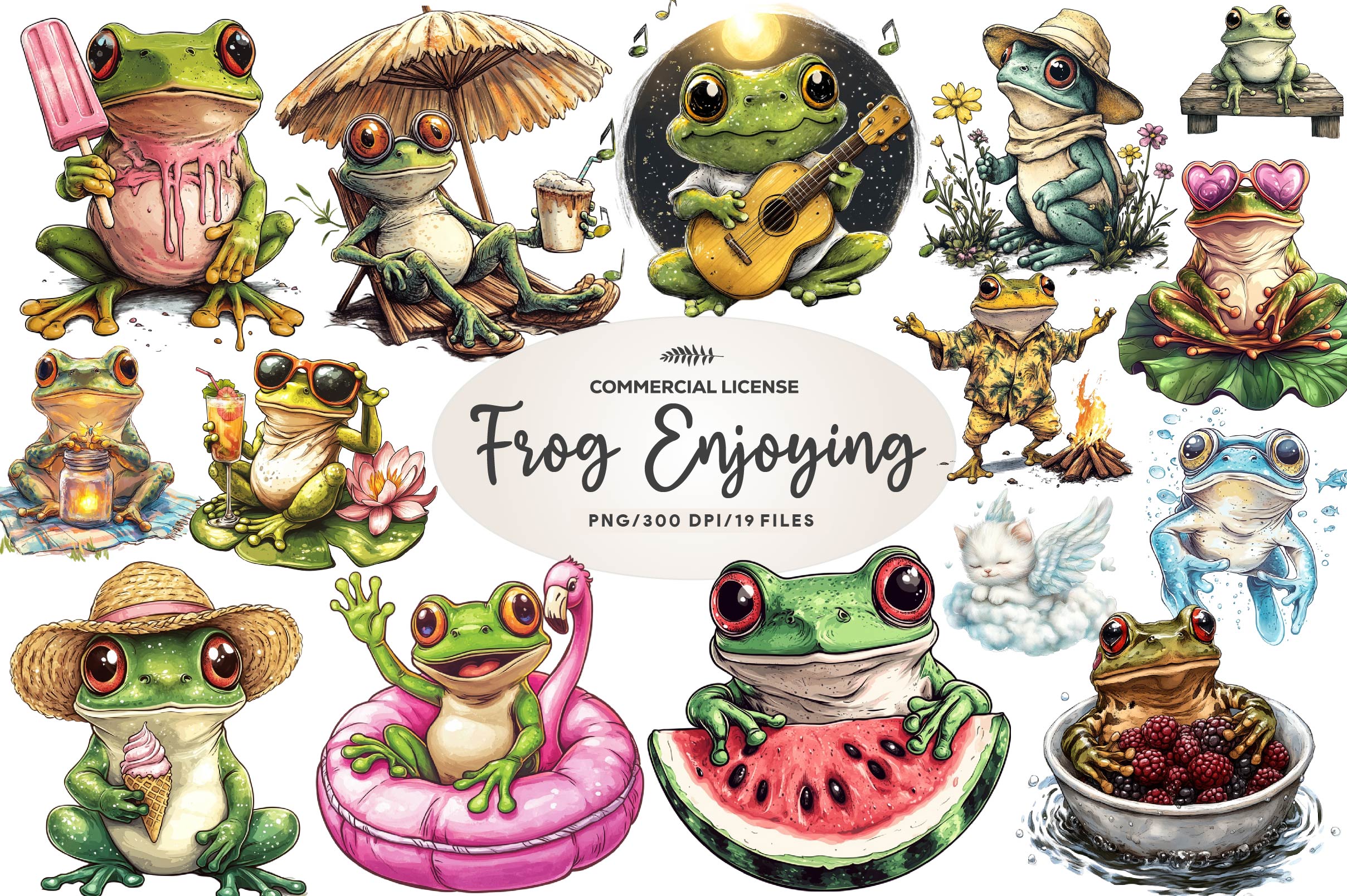 Frog Enjoying Summer Clipart Bundle - CraftNest - Digital Crafting and Art