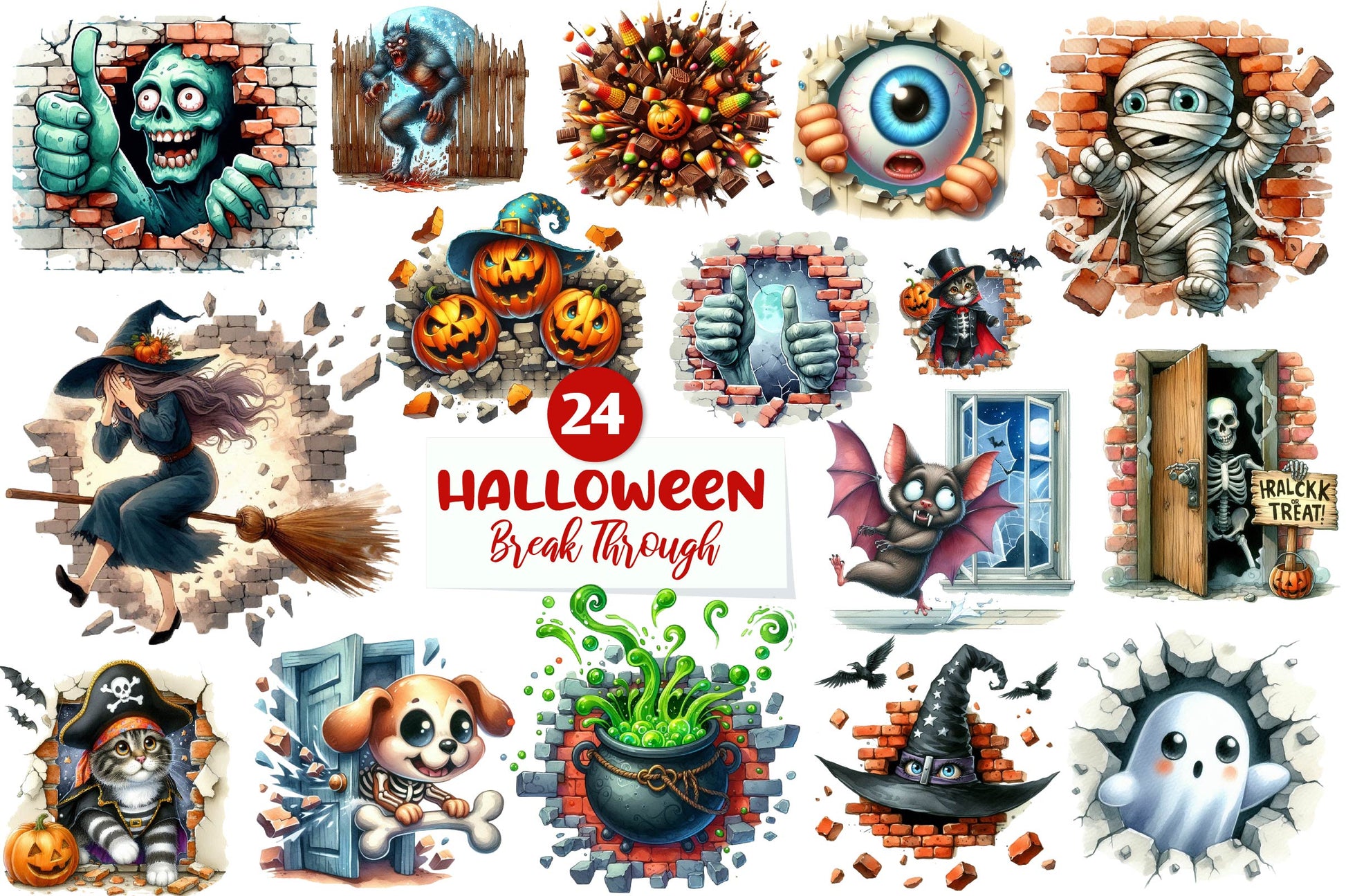 Funny Halloween Break Through Clipart Bundle - CraftNest - Digital Crafting and Art