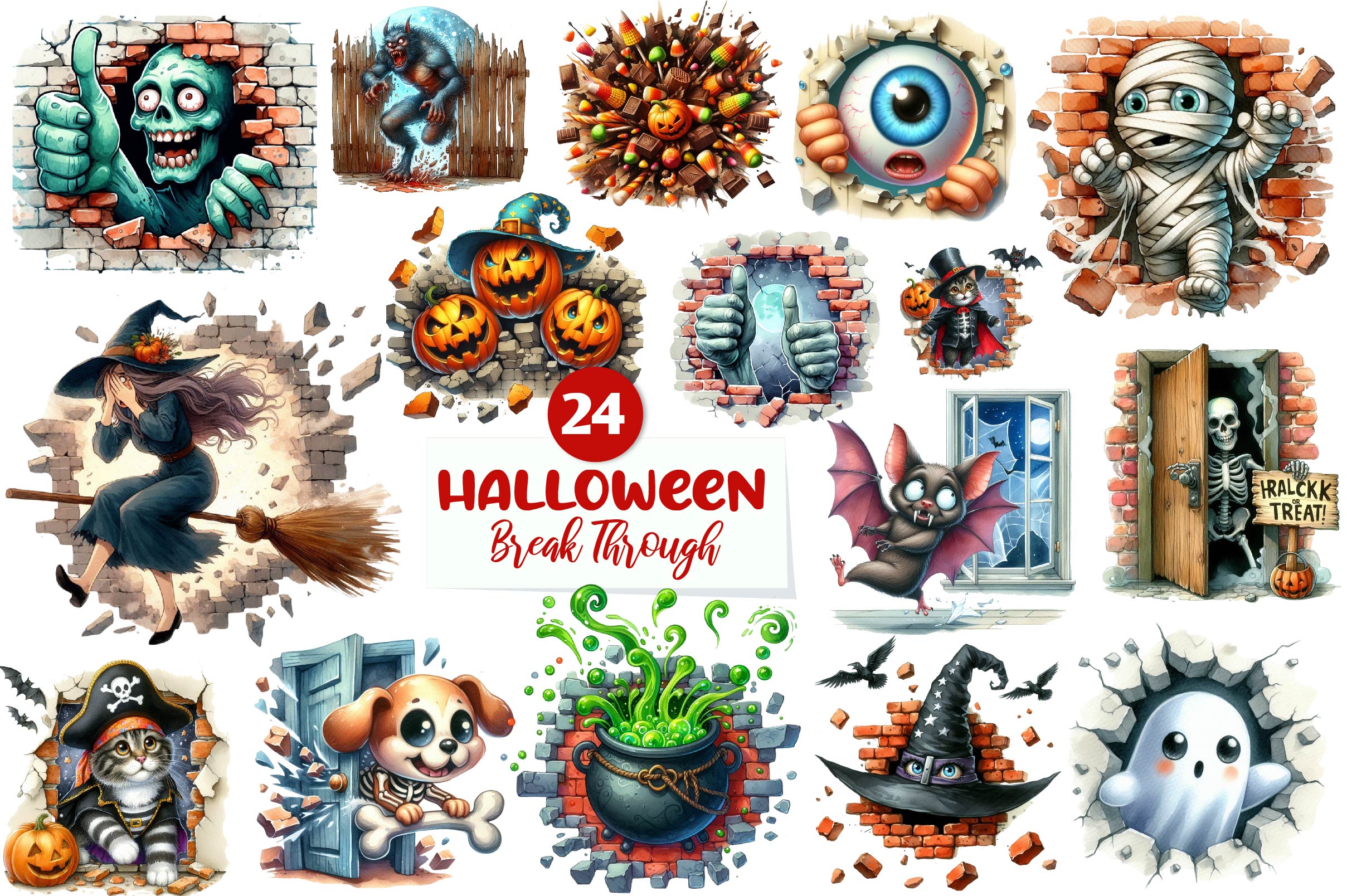 Funny Halloween Break Through Clipart Bundle - CraftNest - Digital Crafting and Art
