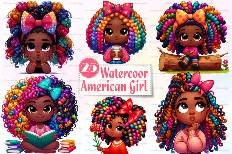 Cute African American Girl Clipart Bundle - CraftNest - Digital Crafting and Art