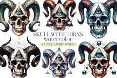 Skull With Horns Clipart Bundle 1 - CraftNest - Digital Crafting and Art