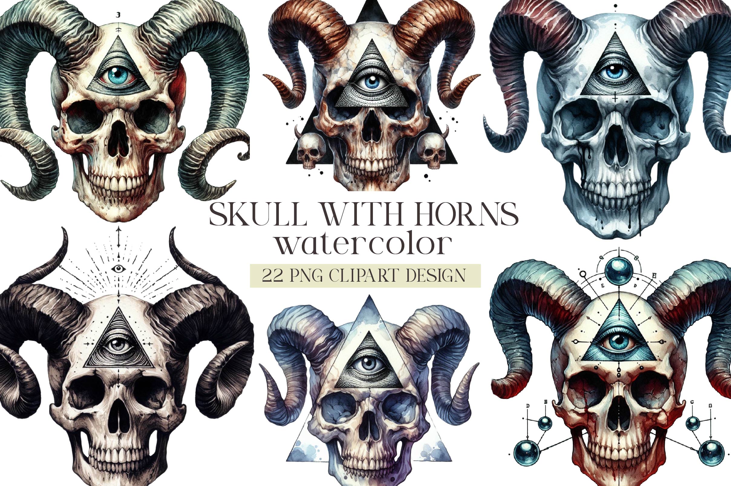 Skull With Horns Clipart Bundle 1 - CraftNest - Digital Crafting and Art