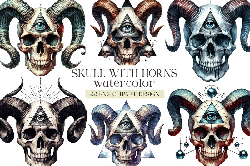 Skull With Horns Clipart Bundle 1 - CraftNest - Digital Crafting and Art