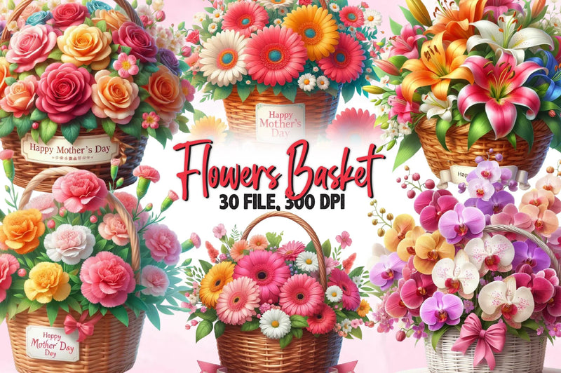 Mother's Day Basket Of Flowers Clipart Bundle - CraftNest - Digital Crafting and Art