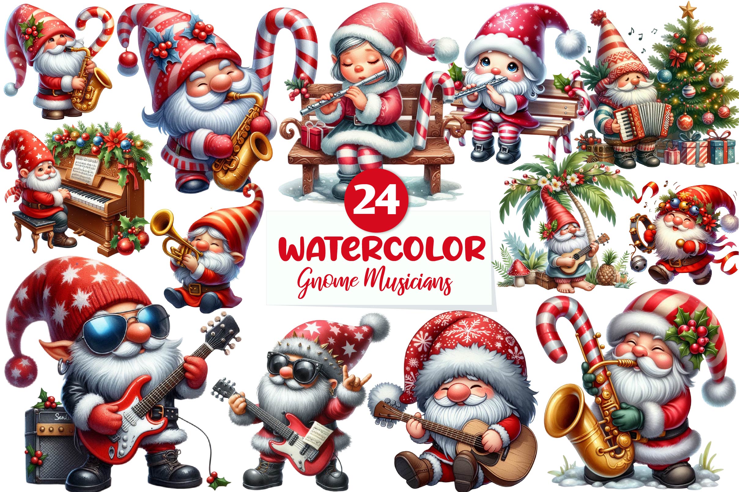 Christmas Gnome Musicians Clipart Bundle - CraftNest - Digital Crafting and Art