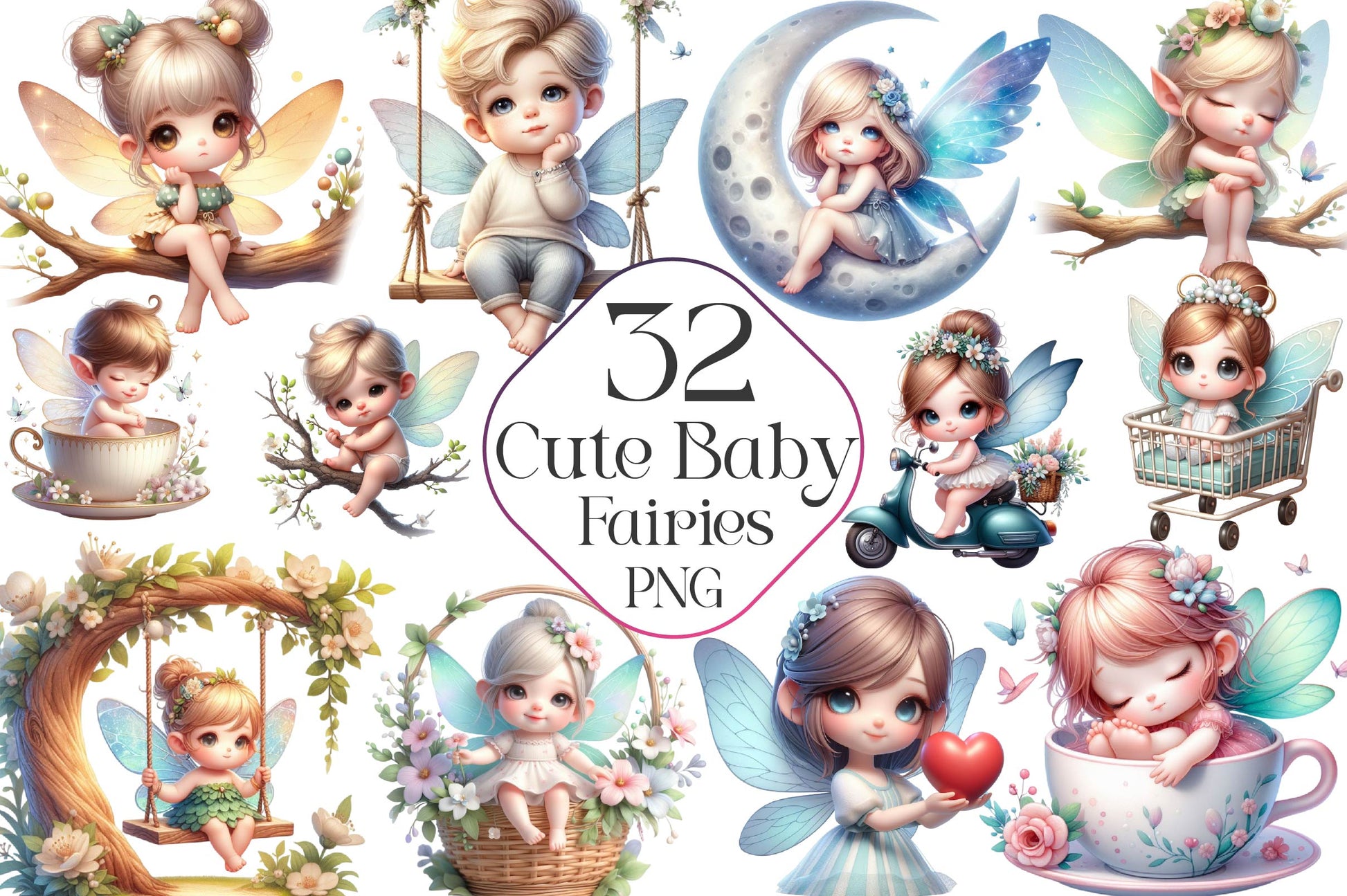 Cute Baby Fairies Clipart Bundle - CraftNest - Digital Crafting and Art