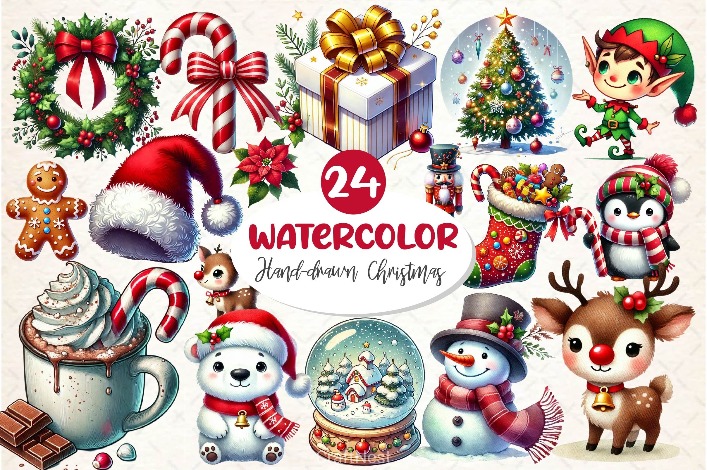 Hand Drawn Cartoon Christmas Clipart Bundle 2 - CraftNest - Digital Crafting and Art