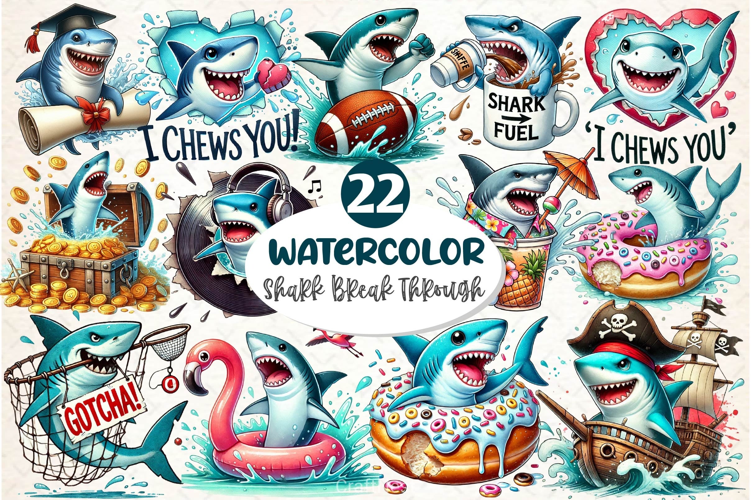 Funny Shark Break Through Clipart Bundle - CraftNest - Digital Crafting and Art