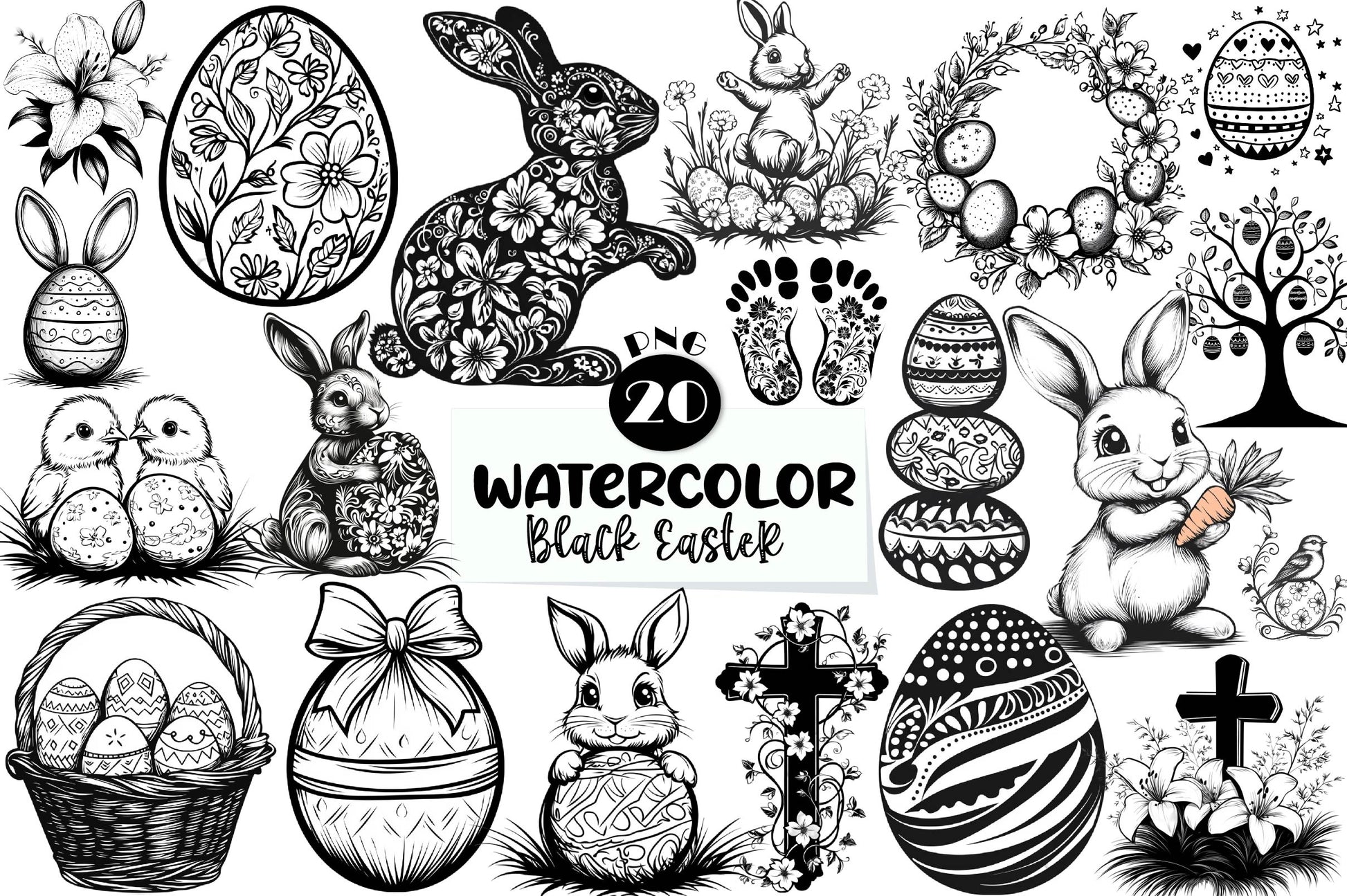 Black And White Easter Day Clipart Bundle - CraftNest - Digital Crafting and Art