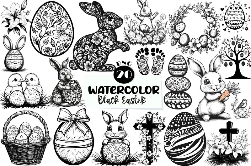 Black And White Easter Day Clipart Bundle - CraftNest - Digital Crafting and Art