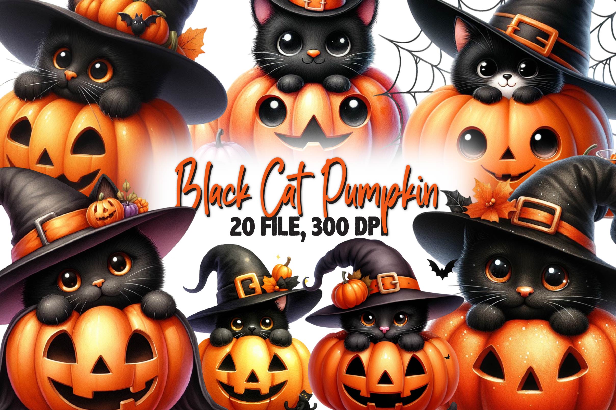 Halloween Black Cat Pumpkin Clipart Bundle - CraftNest - Digital Crafting and Art
