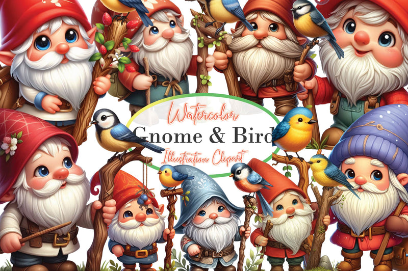 Gnome & Bird Clipart Bundle - CraftNest - Digital Crafting and Art