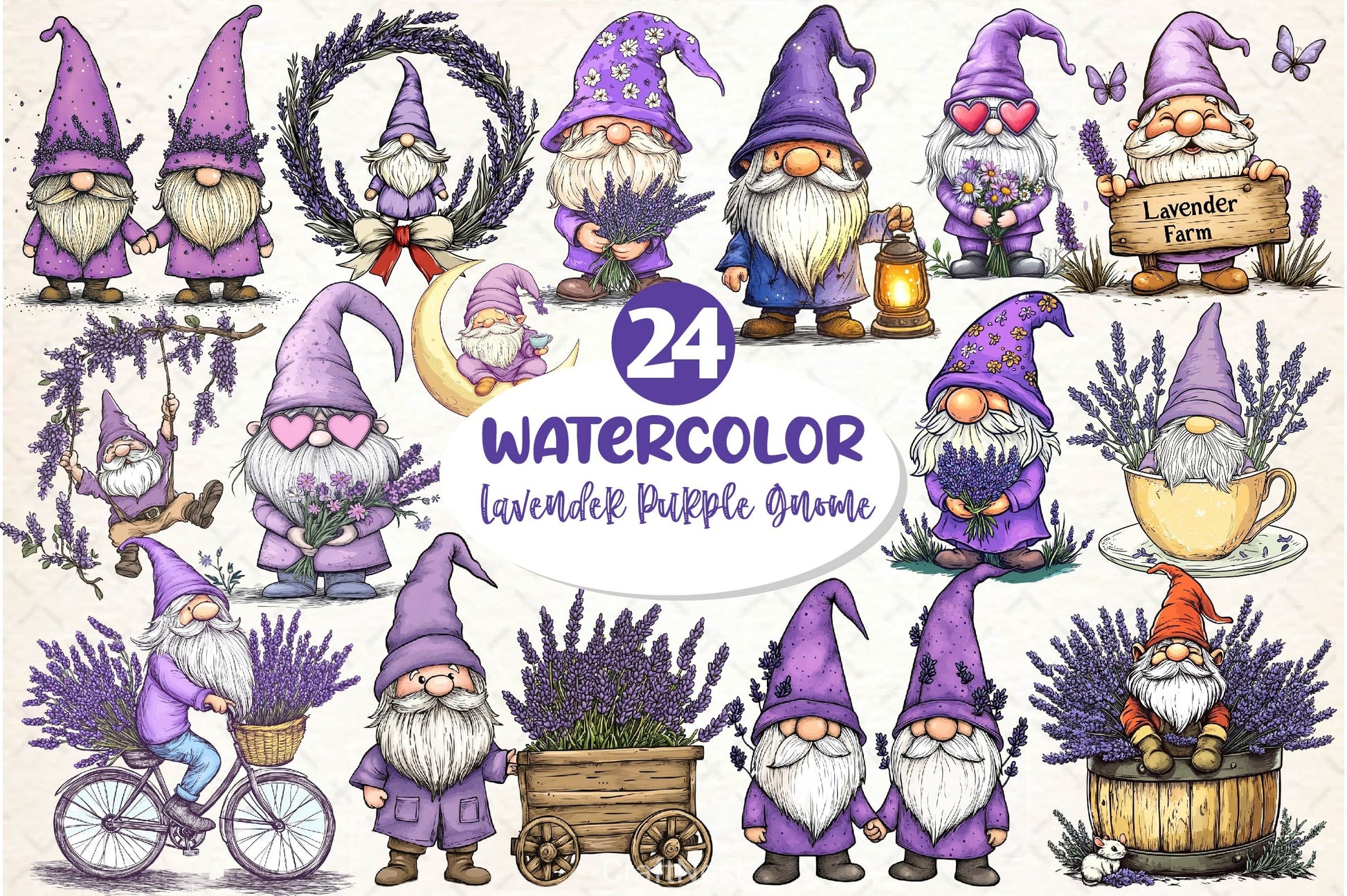 Lavender Purple Gnome Clipart Bundle 2 - CraftNest - Digital Crafting and Art