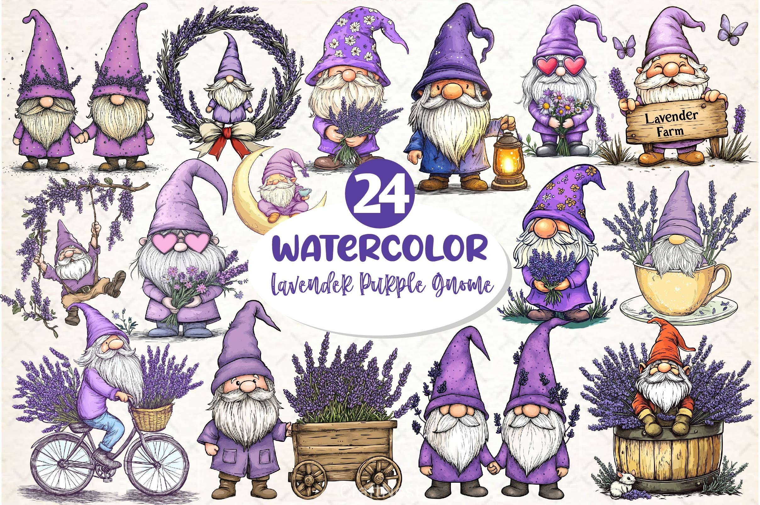 Lavender Purple Gnome Clipart Bundle 2 - CraftNest - Digital Crafting and Art