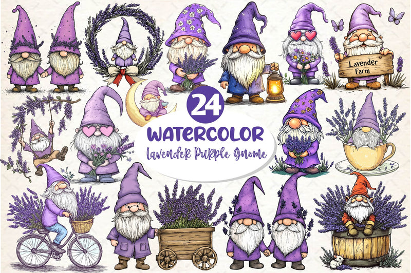 Lavender Purple Gnome Clipart Bundle 2 - CraftNest - Digital Crafting and Art