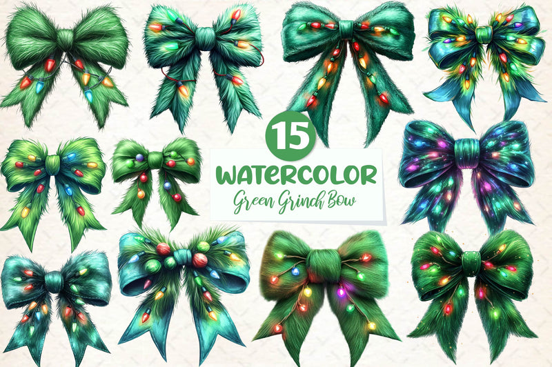 Green Grinch Coquette Bow Clipart Bundle - CraftNest - Digital Crafting and Art