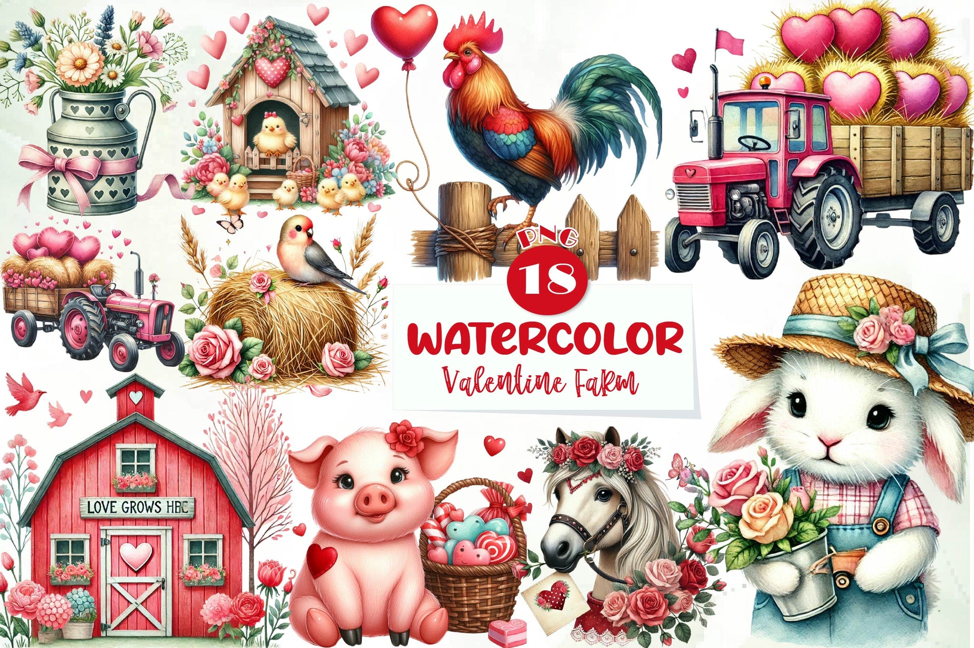 Valentine Farm Clipart Bundle 1 - CraftNest - Digital Crafting and Art