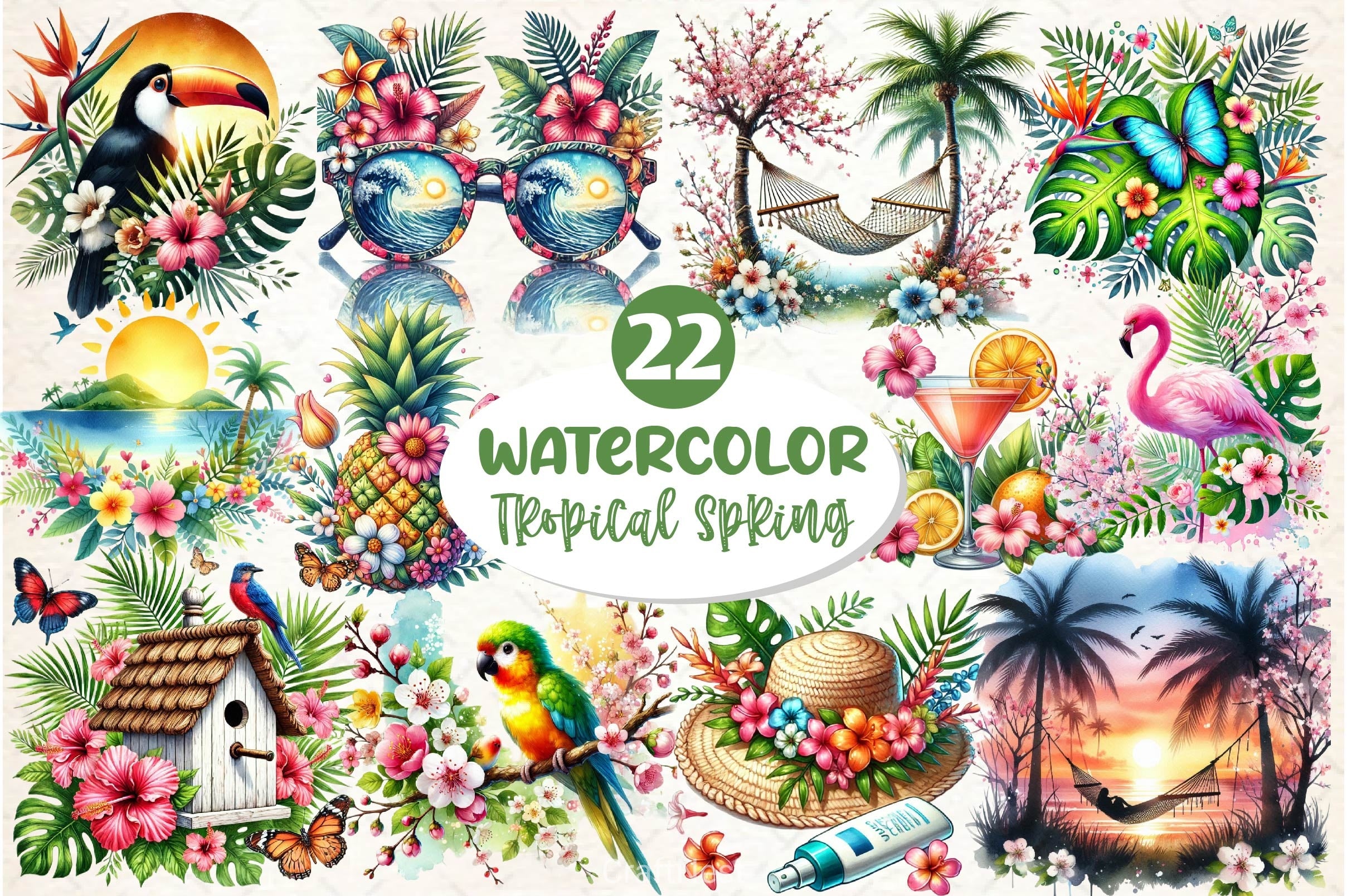 Tropical Spring Clipart Bundle 3 - CraftNest - Digital Crafting and Art