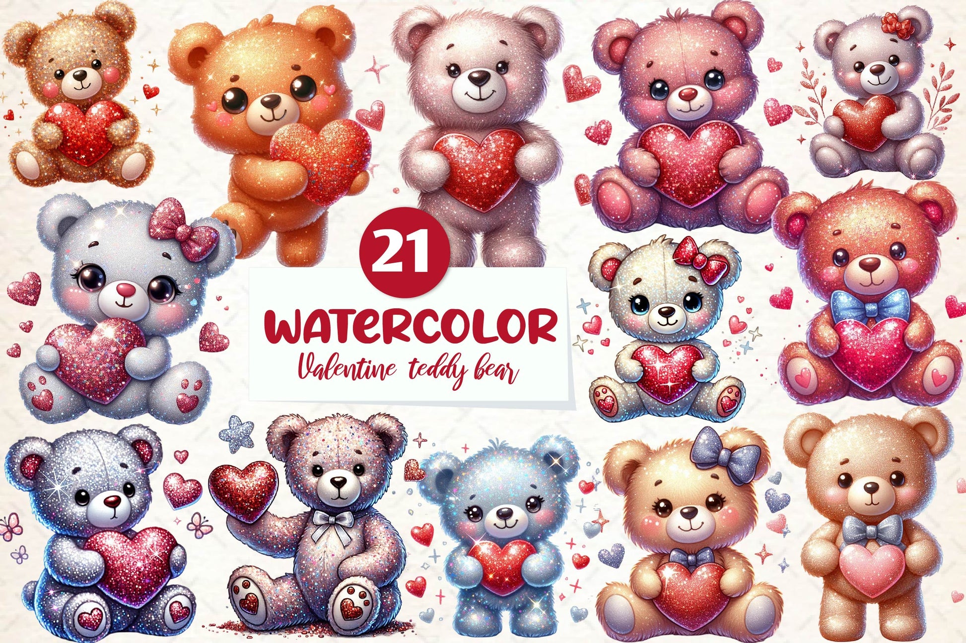 Cute Valentine Teddy Bear Clipart Bundle - CraftNest - Digital Crafting and Art