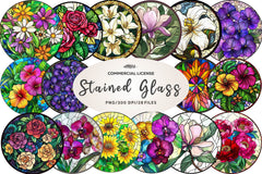 Floral Round Stained Glass Clipart Bundle - CraftNest - Digital Crafting and Art