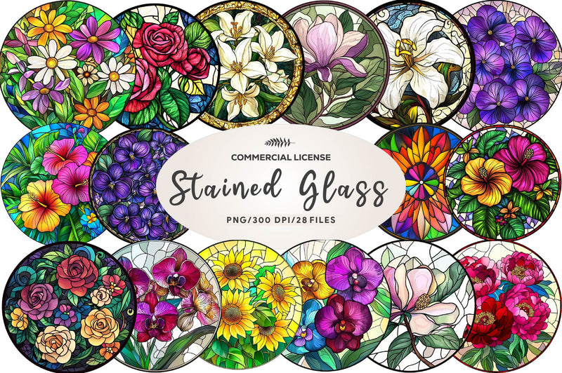Floral Round Stained Glass Clipart Bundle - CraftNest - Digital Crafting and Art