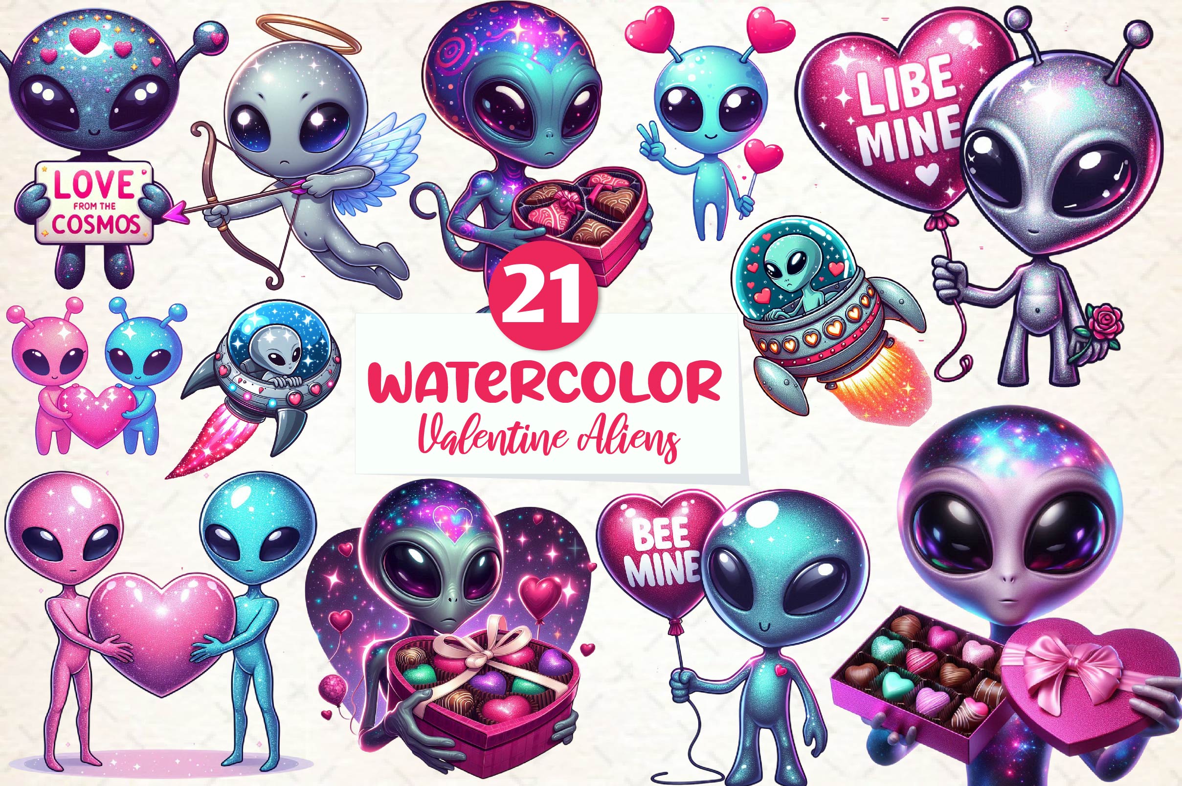 Valentines Day Aliens Clipart Bundle - CraftNest - Digital Crafting and Art