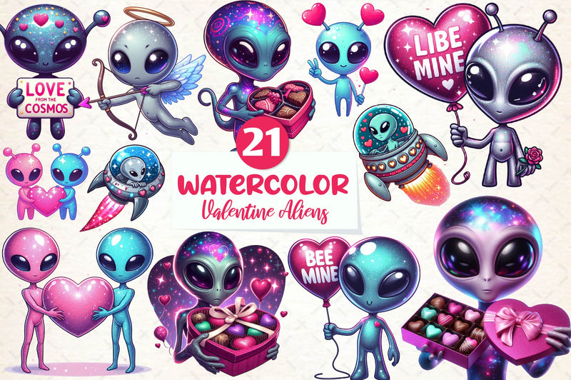 Valentines Day Aliens Clipart Bundle - CraftNest - Digital Crafting and Art