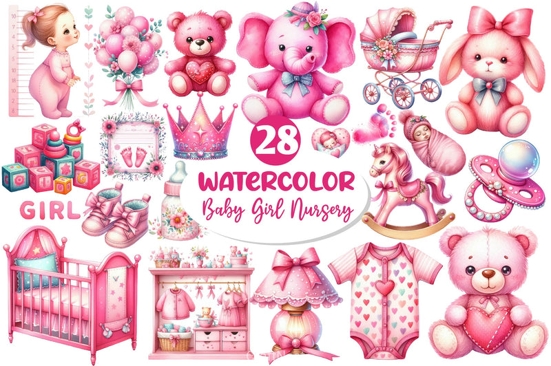 Pink Baby Girl Nursery Clipart Bundle 4 - CraftNest - Digital Crafting and Art