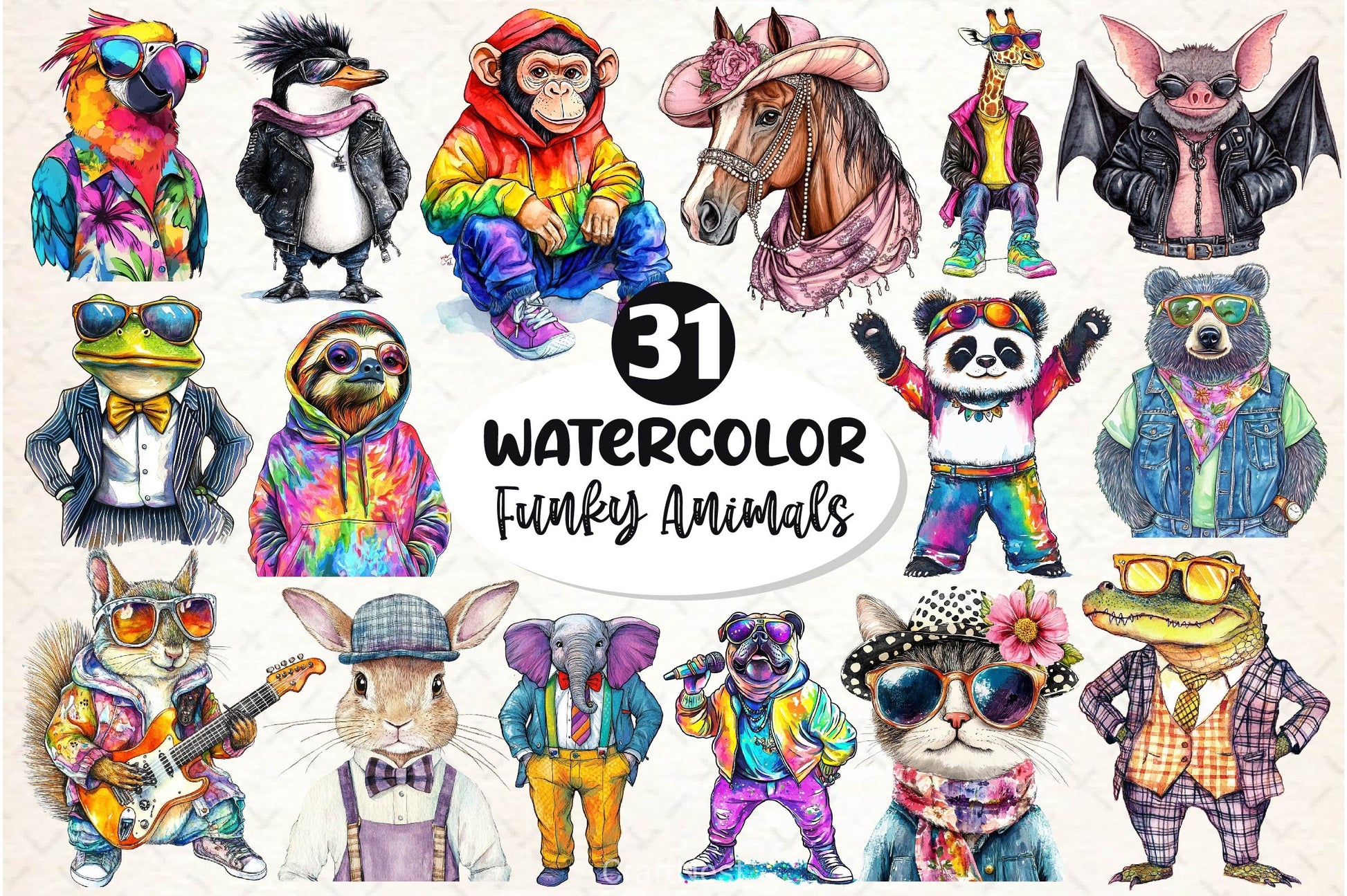 Funky Dressed Up Animals Clipart Bundle 2 - CraftNest - Digital Crafting and Art