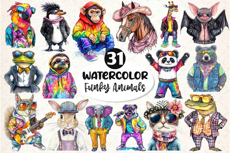Funky Dressed Up Animals Clipart Bundle 2 - CraftNest - Digital Crafting and Art