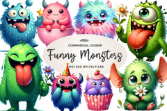 Cute Funny Monsters Clipart Bundle 2 - CraftNest - Digital Crafting and Art