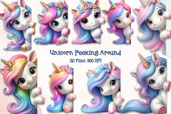 Unicorn Peeking Around Corner Clipart Bundle - CraftNest - Digital Crafting and Art