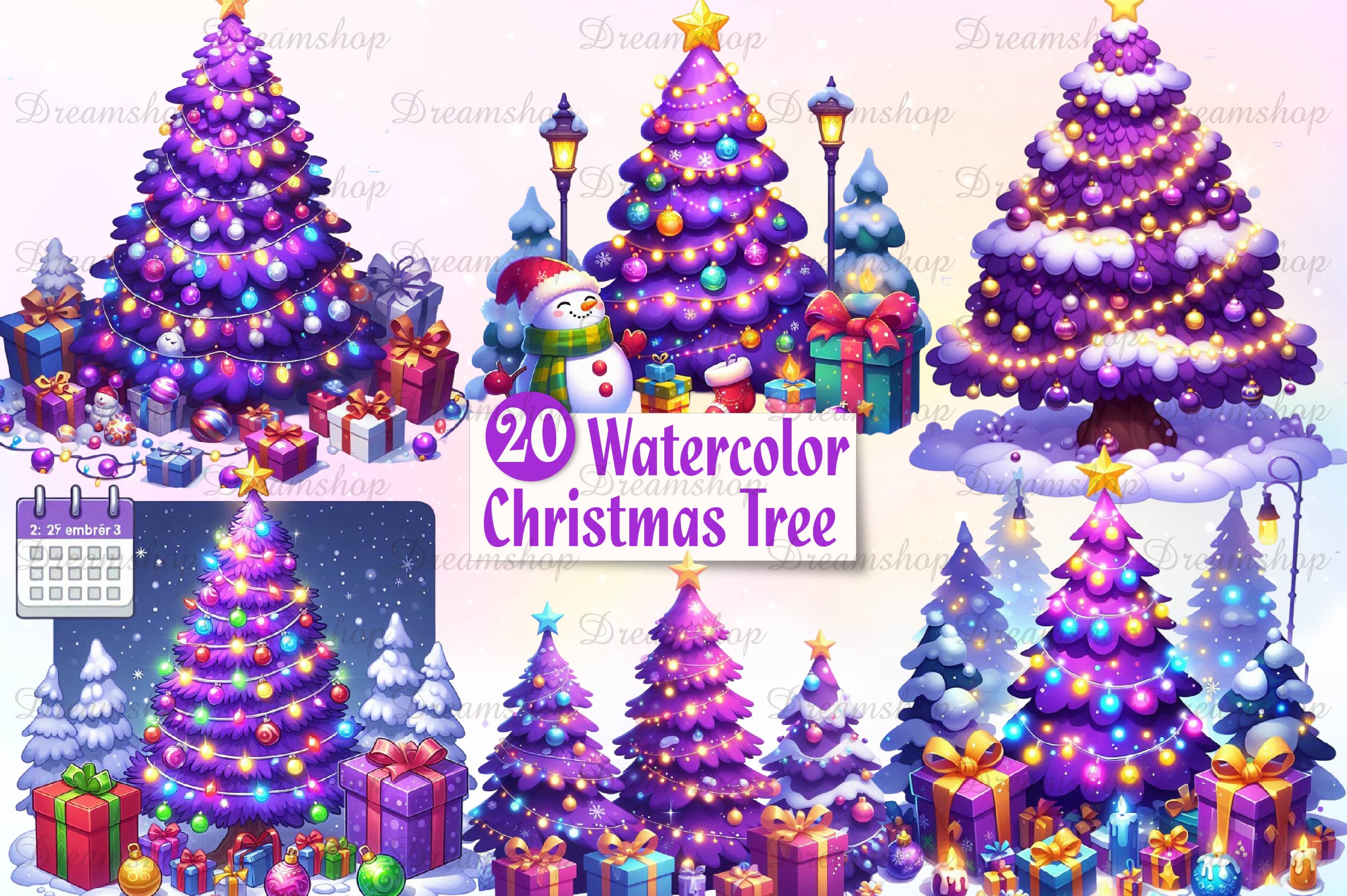 Purple Christmas Tree Clipart Bundle - CraftNest - Digital Crafting and Art