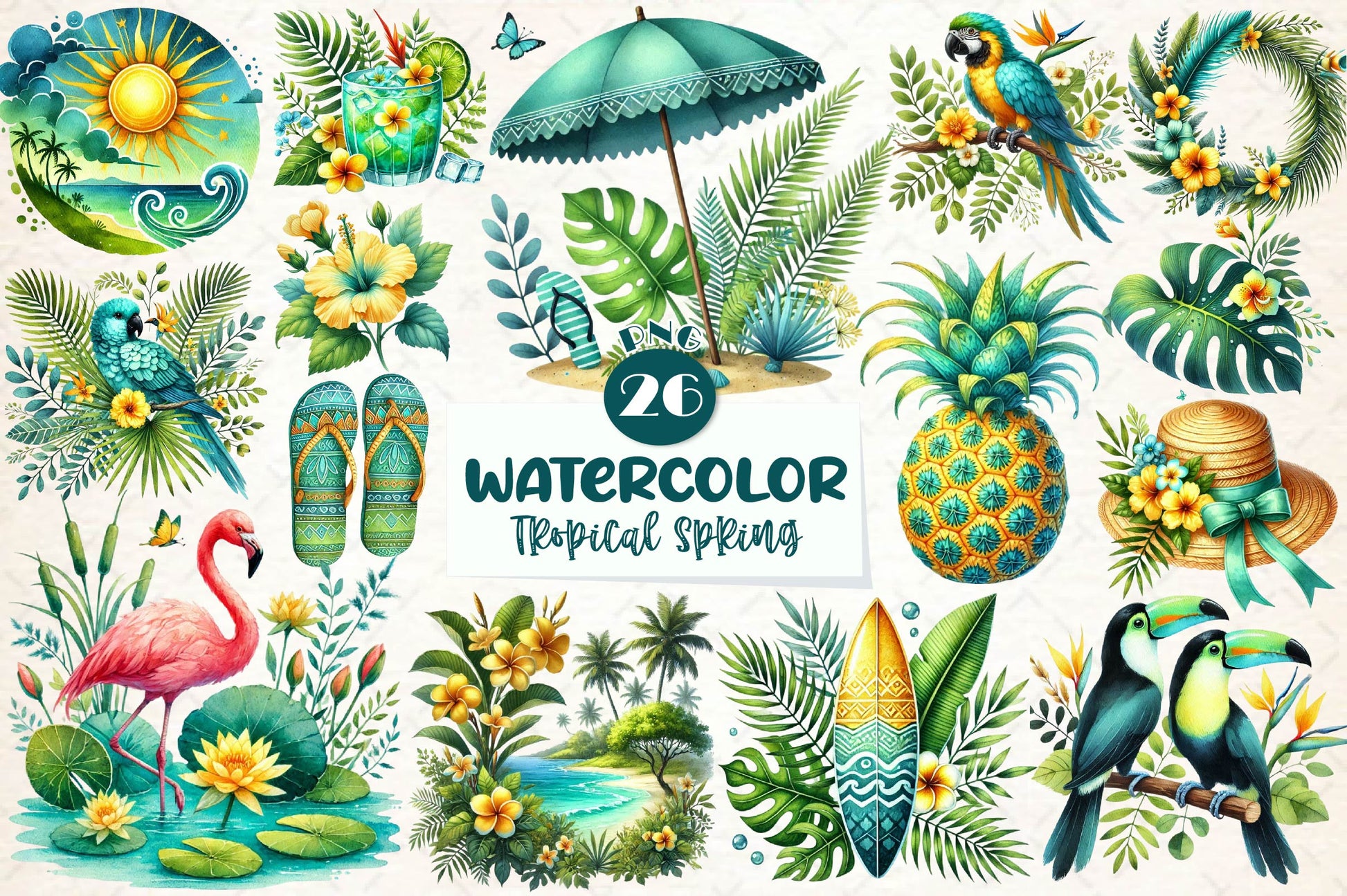 Tropical Spring Clipart Bundle 1 - CraftNest - Digital Crafting and Art