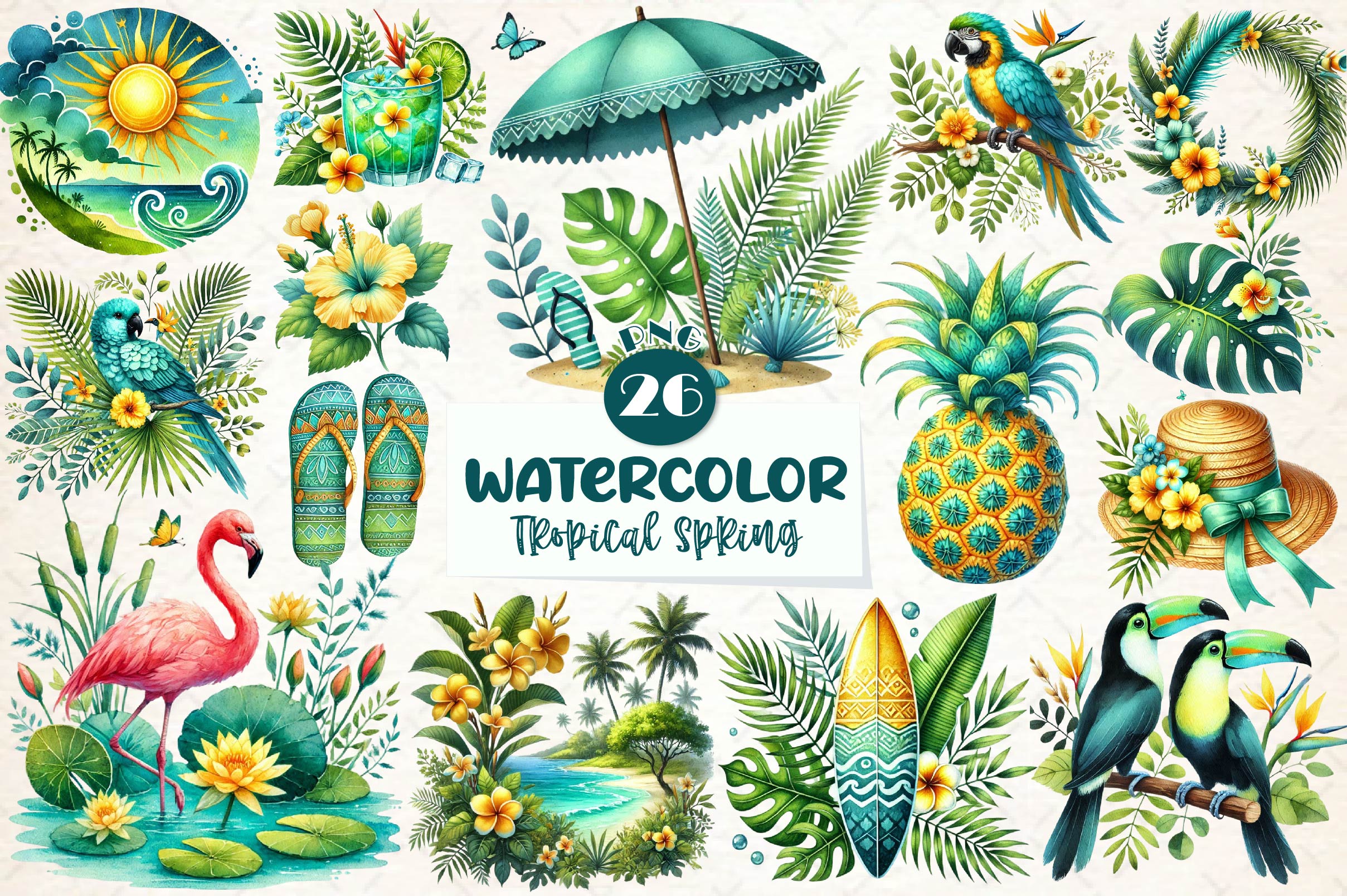 Tropical Spring Clipart Bundle 1 - CraftNest - Digital Crafting and Art