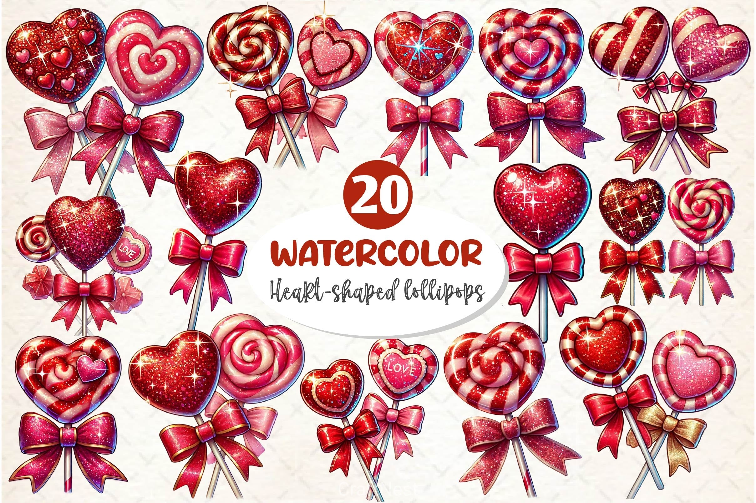 Glitter Valentine Lollipops Clipart Bundle - CraftNest - Digital Crafting and Art
