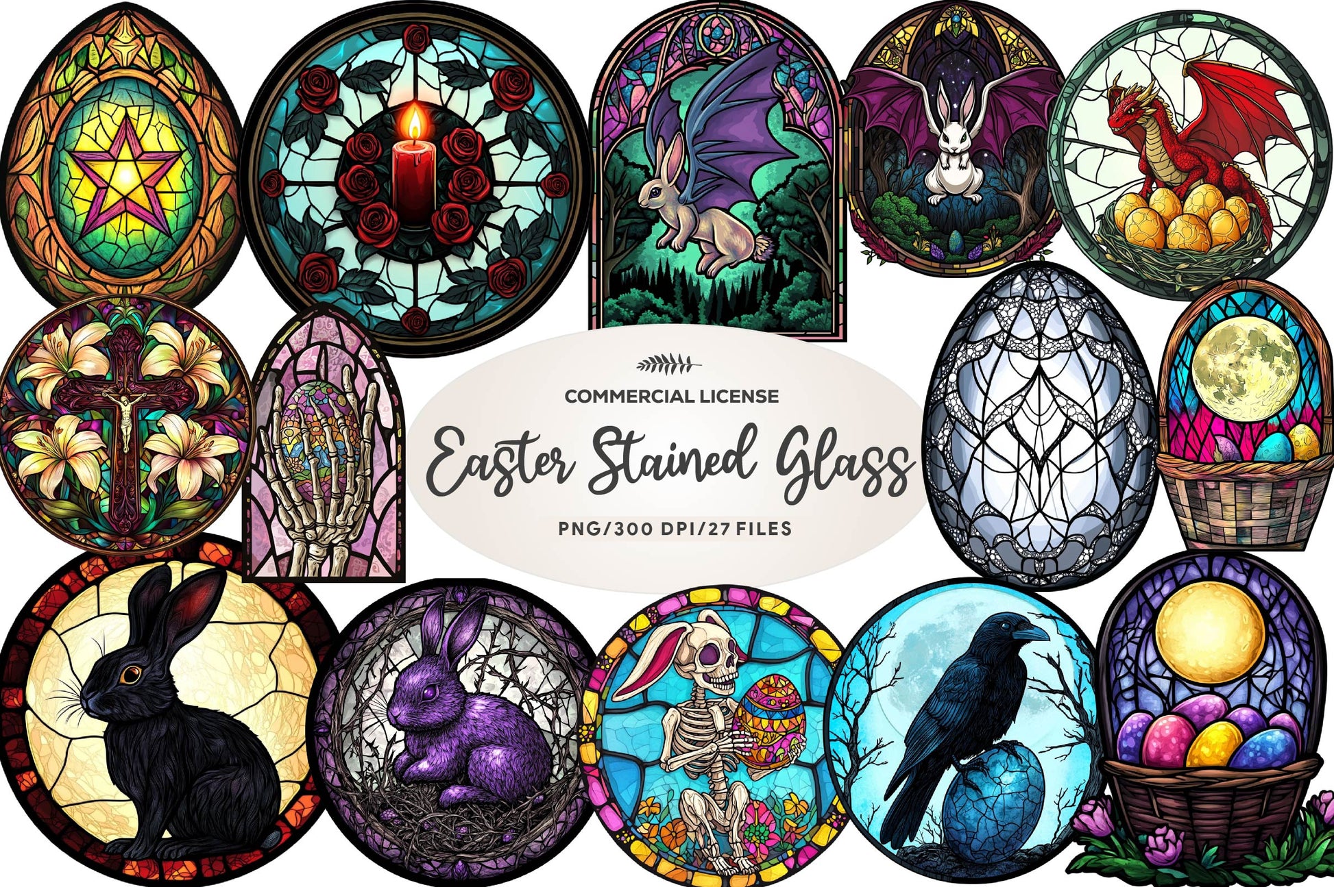 Gothic Round Stained Glass Easter Clipart Bundle - CraftNest - Digital Crafting and Art