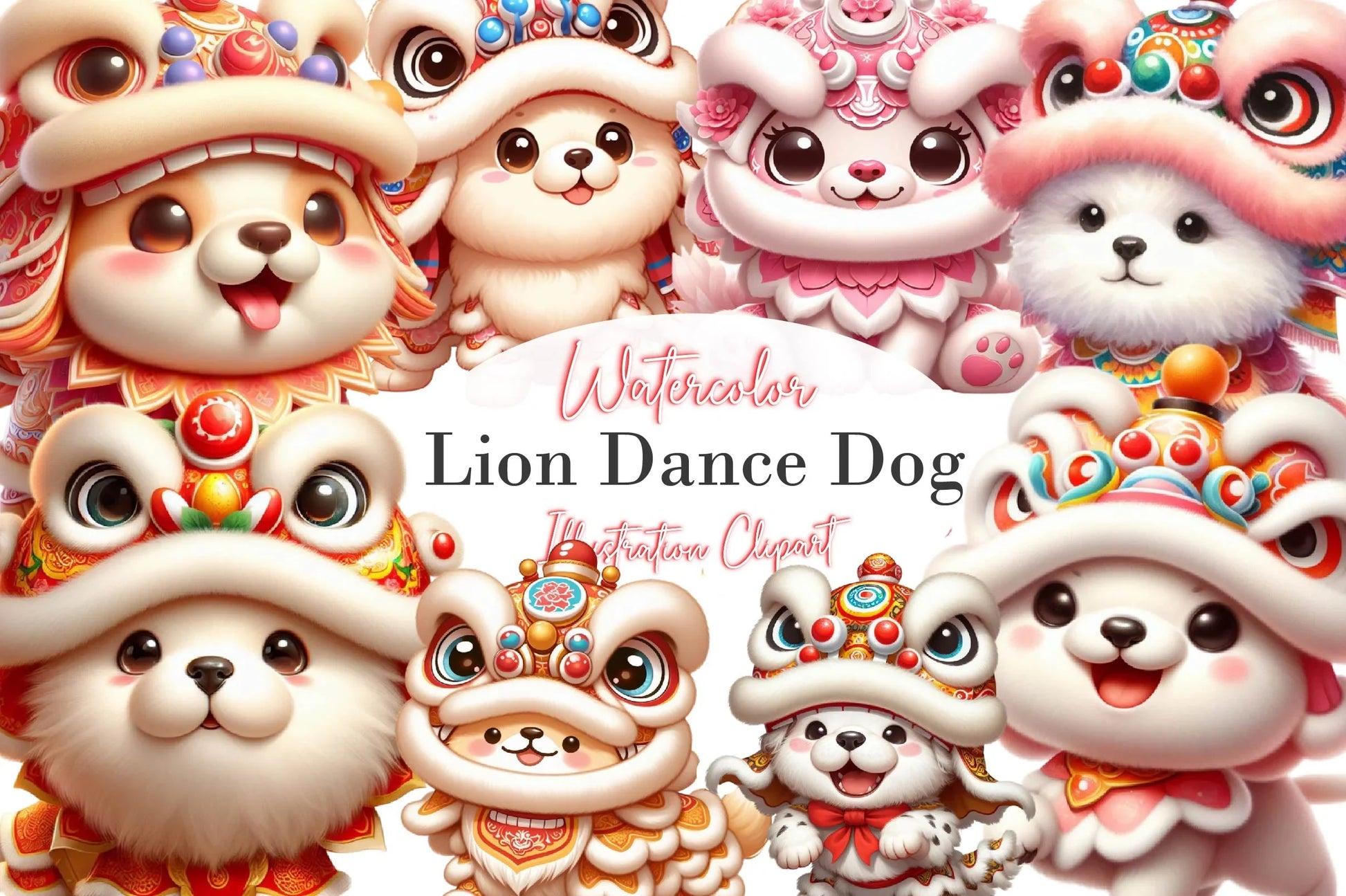 Cute Lion Dance Dogs Clipart Bundle 1 - CraftNest - Digital Crafting and Art