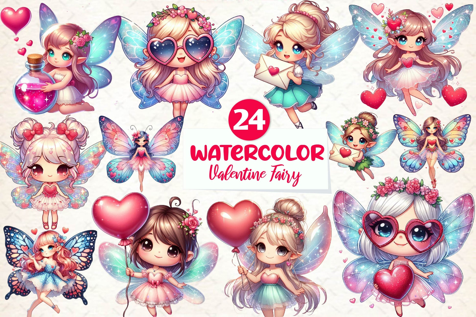 Chibi Valentine Fairy Clipart Bundle - CraftNest - Digital Crafting and Art