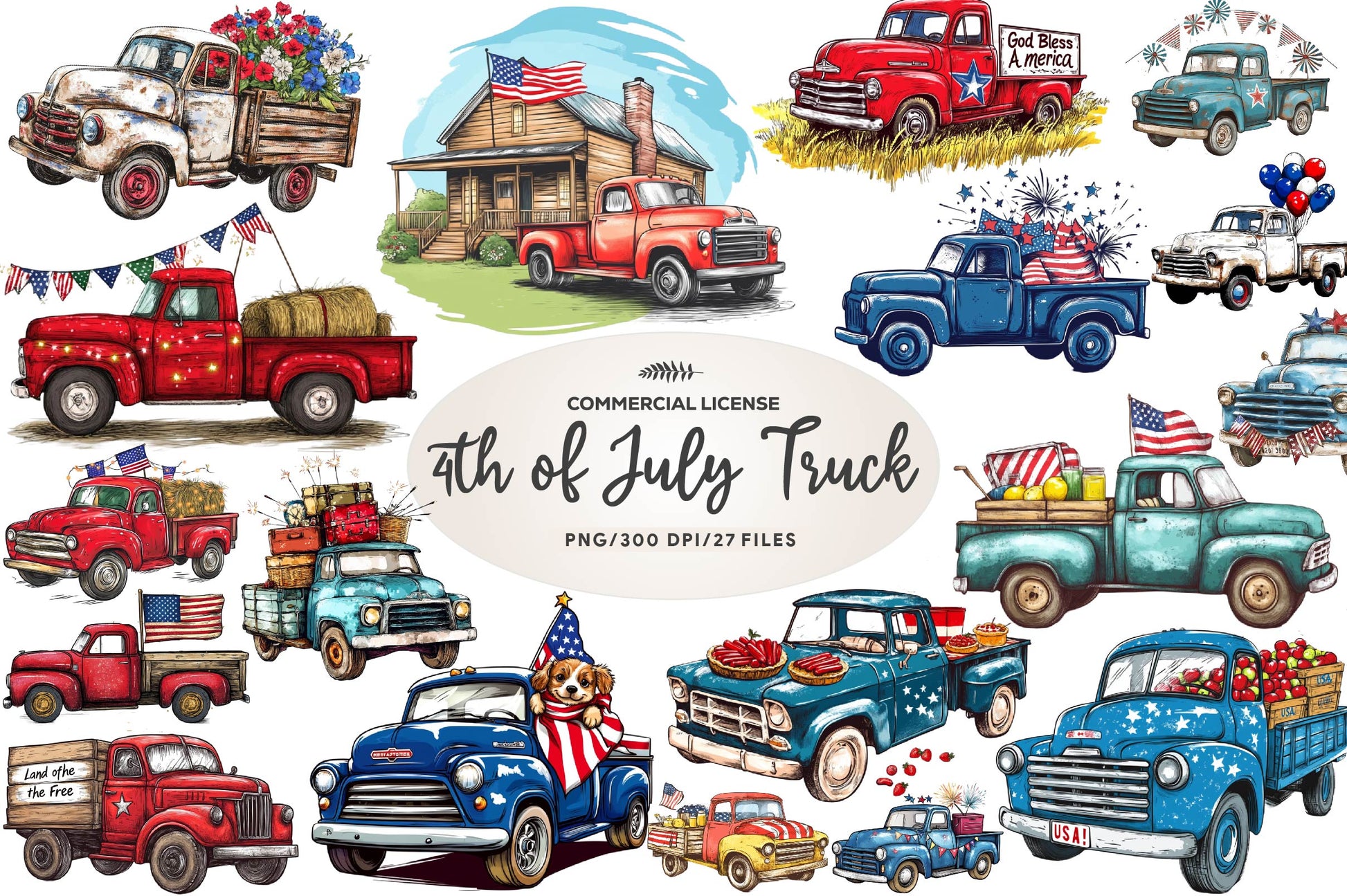 Rustic 4th Of July Truck Clipart Bundle - CraftNest - Digital Crafting and Art