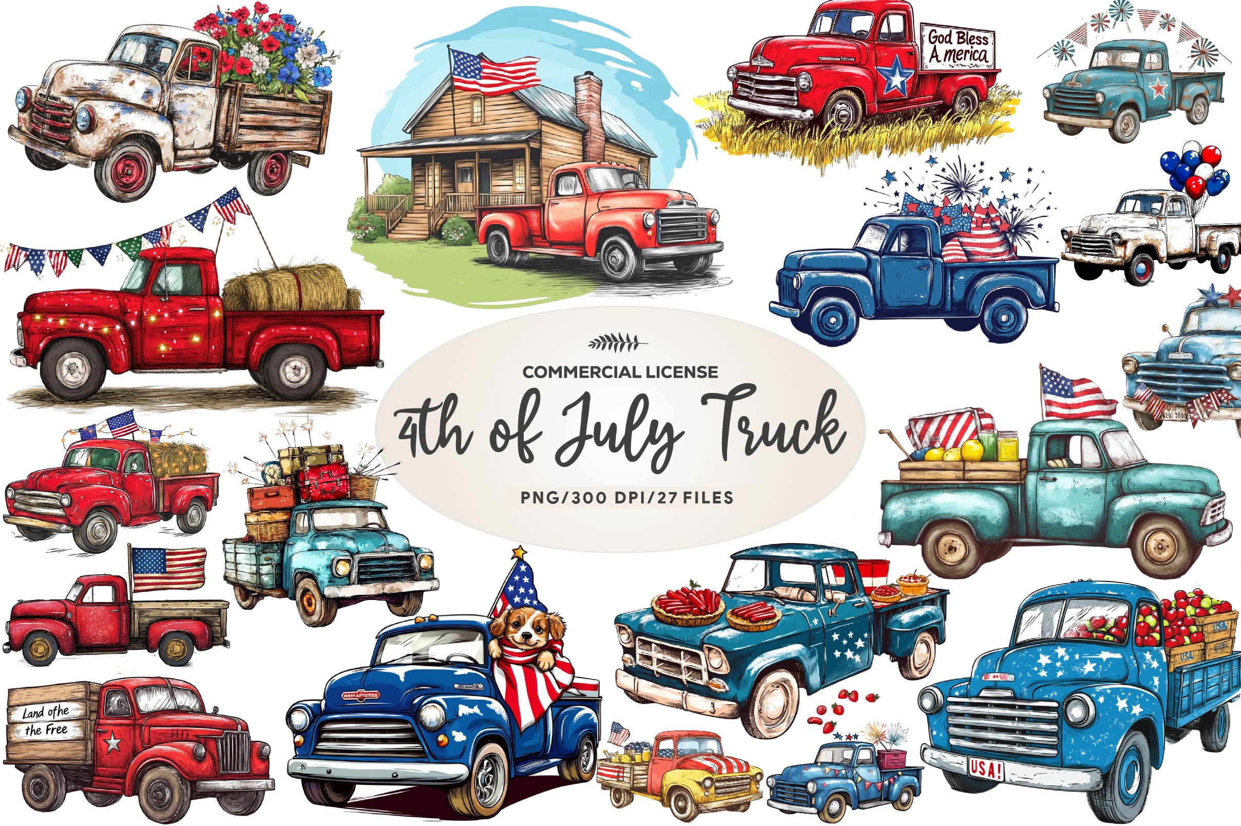 Rustic 4th Of July Truck Clipart Bundle - CraftNest - Digital Crafting and Art
