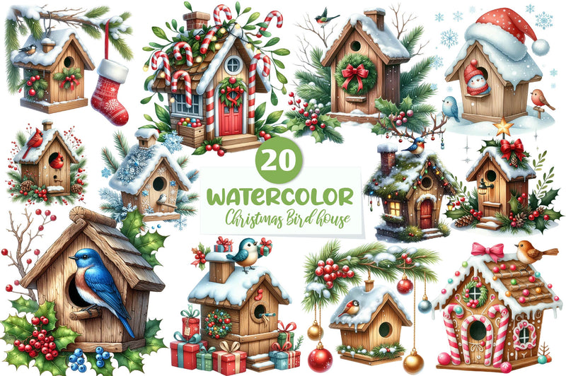 Christmas Bird House Clipart Bundle 1 - CraftNest - Digital Crafting and Art