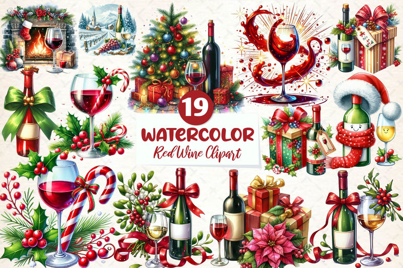 Christmas Red Wine Clipart Bundle - CraftNest - Digital Crafting and Art