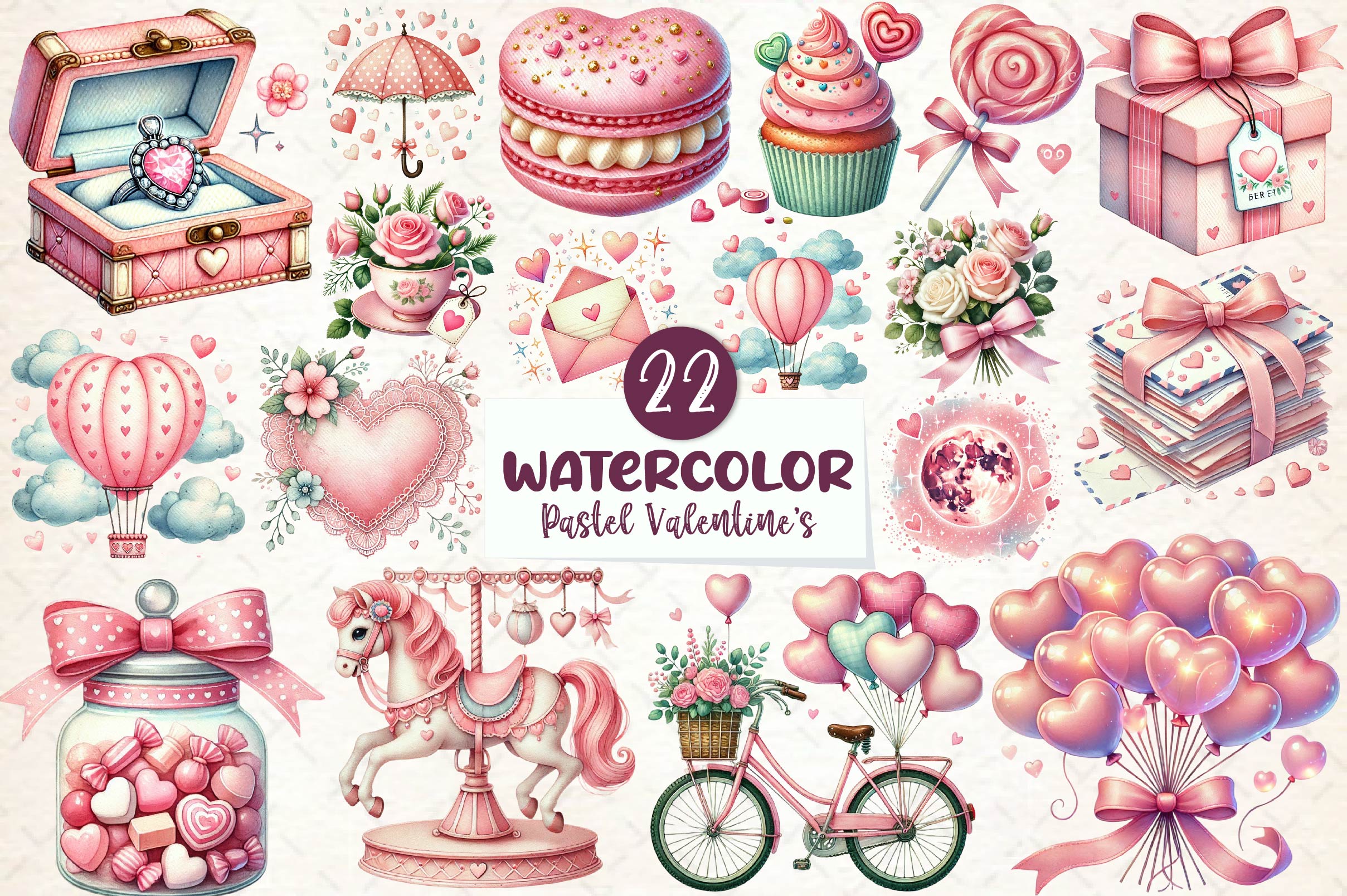 Pink Pastel Valentines Day Clipart Bundle - CraftNest - Digital Crafting and Art