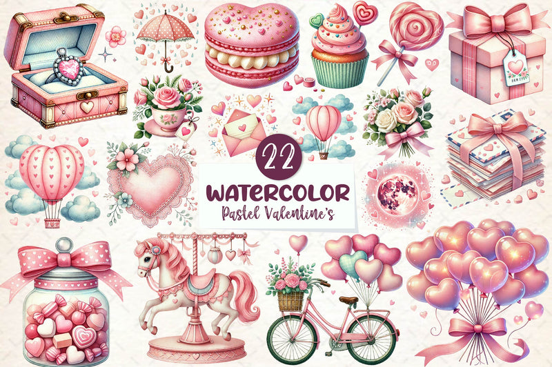 Pink Pastel Valentines Day Clipart Bundle - CraftNest - Digital Crafting and Art