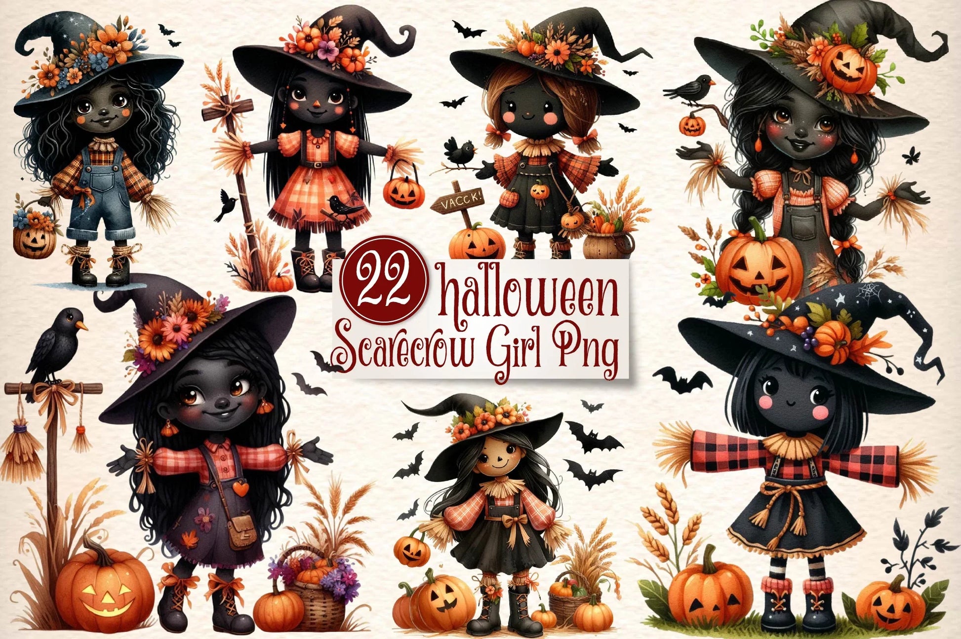 Halloween Scarecrow Girl Clipart Bundle - CraftNest - Digital Crafting and Art