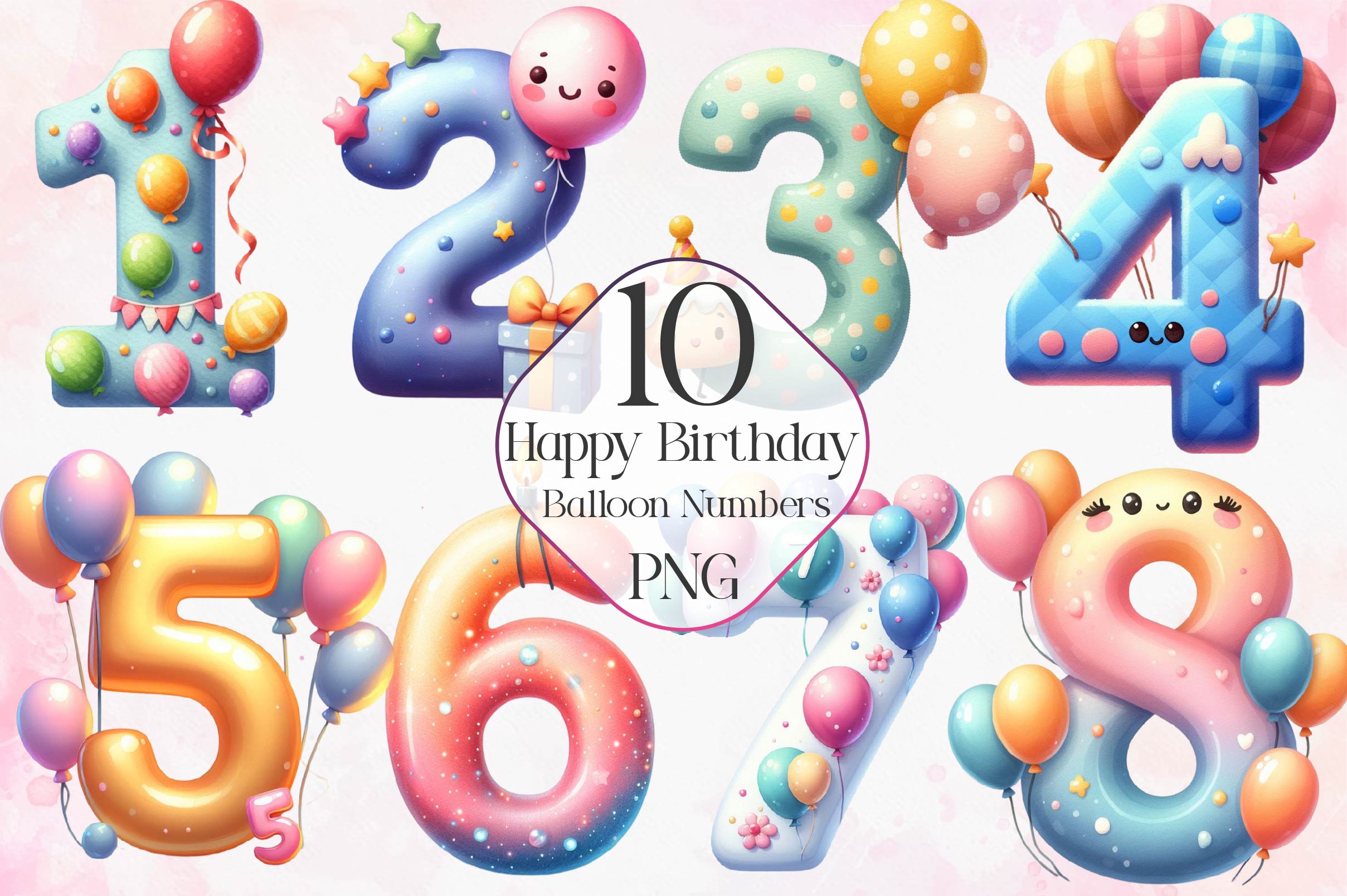 Happy Birthday Balloon Numbers Clipart Bundle - CraftNest - Digital Crafting and Art