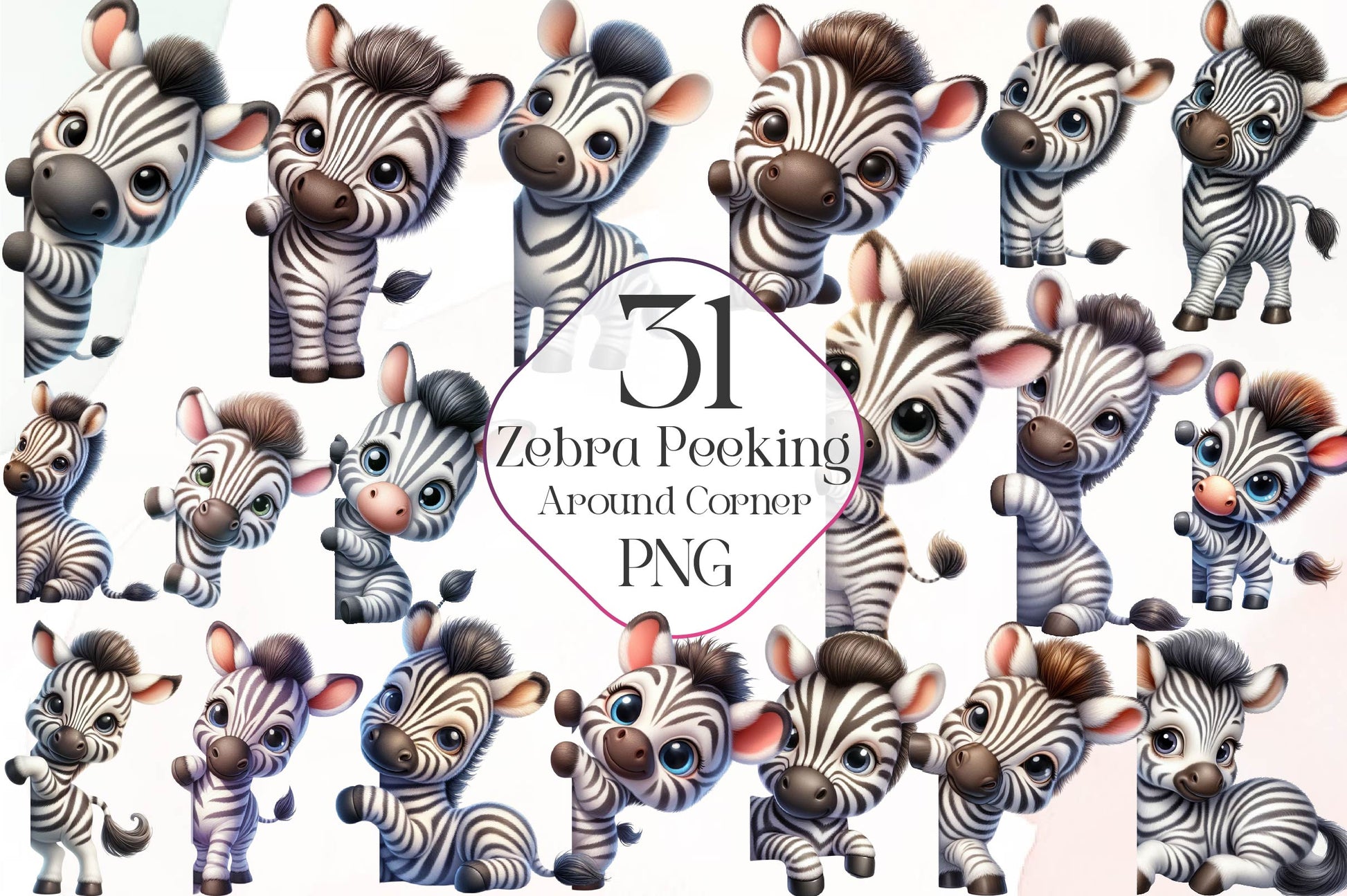 Zebra Peeking Around Corner Clipart Bundle - CraftNest - Digital Crafting and Art