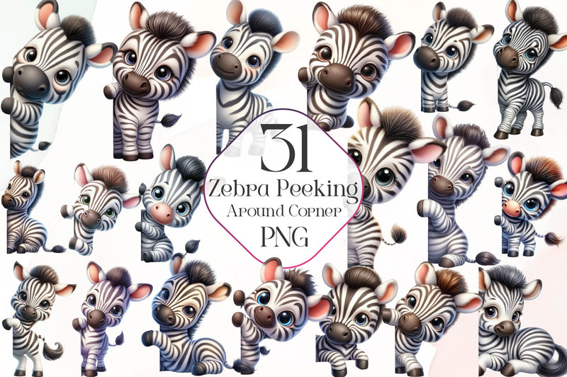 Zebra Peeking Around Corner Clipart Bundle - CraftNest - Digital Crafting and Art